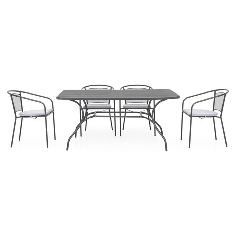 Set Mobilier Gradina/terasa, 4 Scaune Cu Spatar Mediu + Masa, Berlin, Otel, Negru/gri