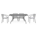 Set mobilier gradina/terasa, 4 scaune cu spatar mediu + masa, Berlin, otel, negru/gri
