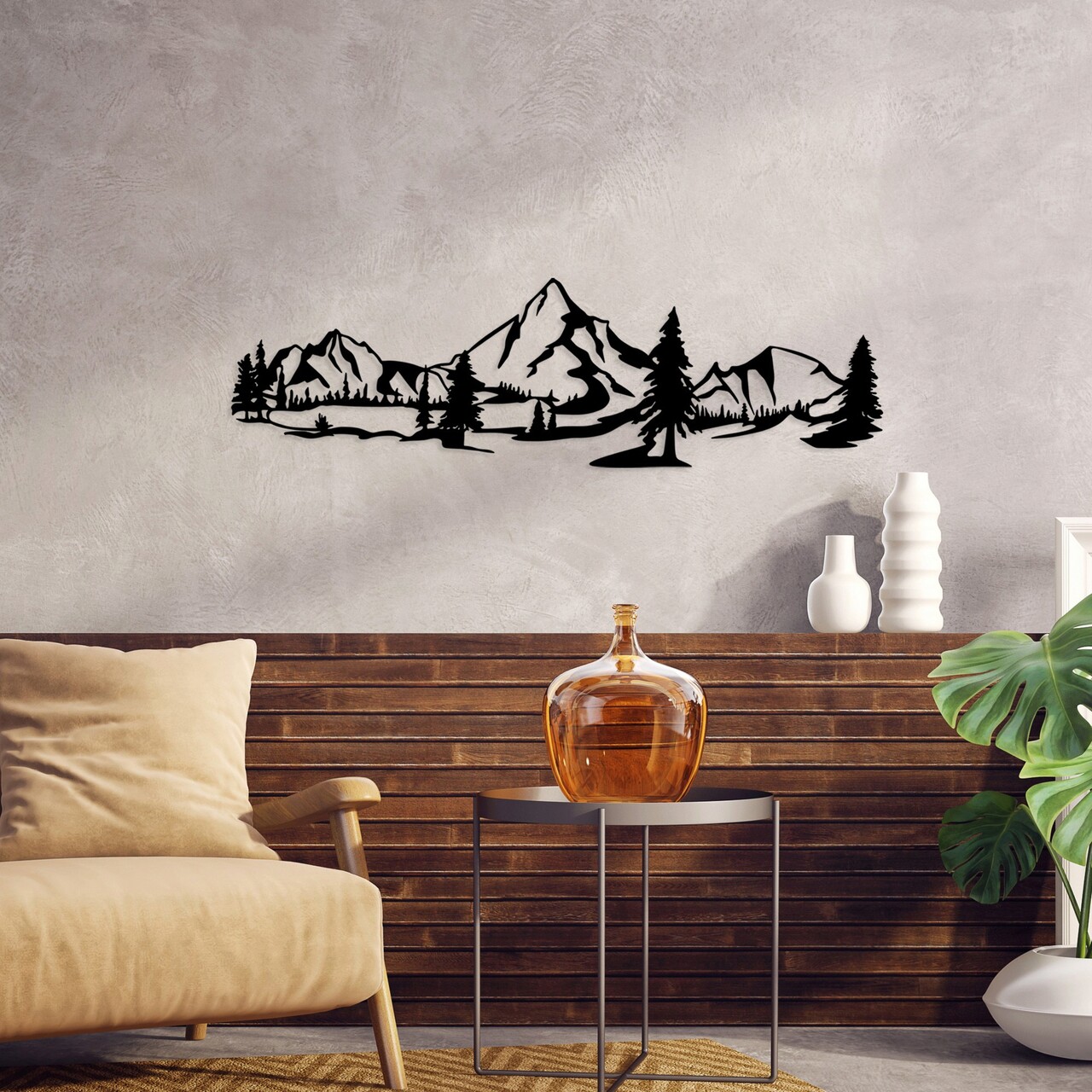 Decoratiune de perete, Landscape 4, Metal, 70 x 20 cm, Negru - 2 | YEO