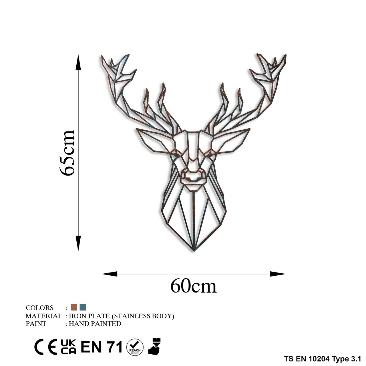 Poze Decoratiune de perete, Deer, Metal, Latime: 60 cm / Inaltime: 65 cm, Multicolor mezoni.ro 
