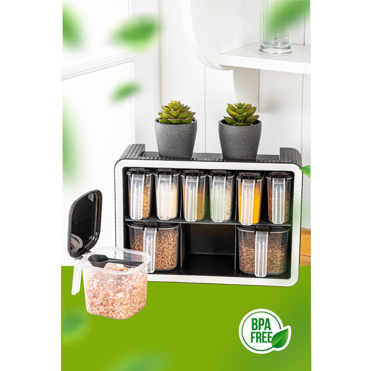 Set recipiente pentru condimente, Hermia, 964FRM5627, Dimensiune: 4,5 x 10 x 8,7 cm / 250 ml (6 bucăți), Antracit - imagine 3
