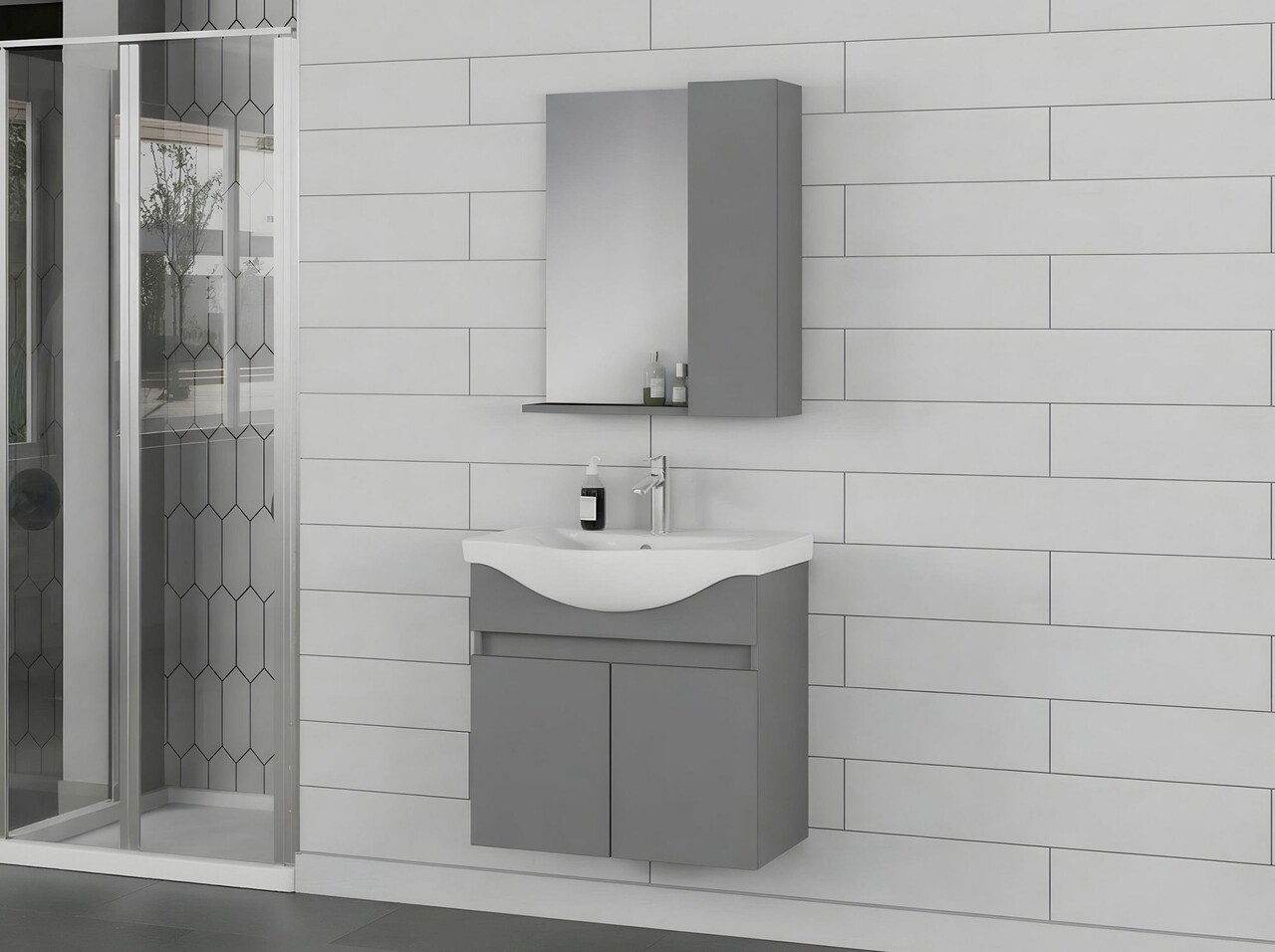 Set mobilier de baie (2 piese), Hanah Home, Sole 65, Gri Mat - view 2