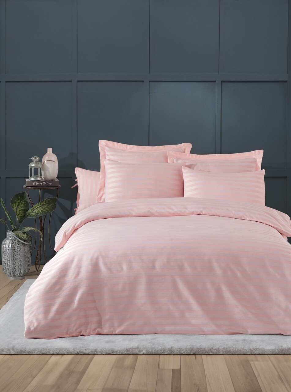 Lenjerie de pat dubla, Water Yollu Saten - Powder, EnLora Home, 70% bumbac/30% poliester