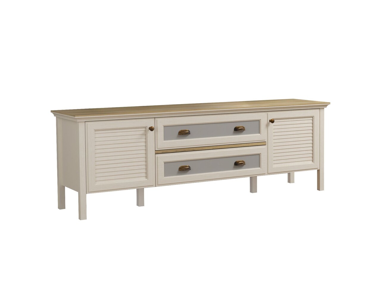 Comoda TV, Hanah Home, FRN-21026, 180.9x61.7x44.2 cm, PAL, Crem / Stejar / Gri