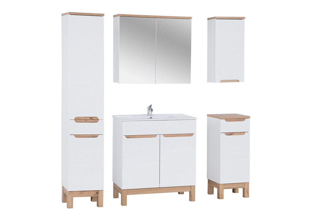 Set mobilier baie Bali White Lava 80 cm, dulapuri, masca cu lavoar si cabinet cu oglinda, Comad, MDF/PAL, alb - view 2