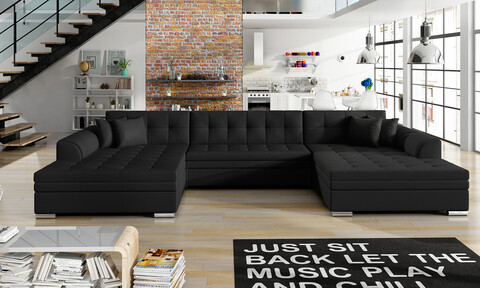 Coltar extensibil 5 locuri, ELTAP, Vento, 359x165x87 cm, lemn/poliester, negru