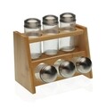 Set 6 recipiente pentru condimente si suport din bambus, Versa, 17 x 12.3 x 19 cm, 100 ml, sticla