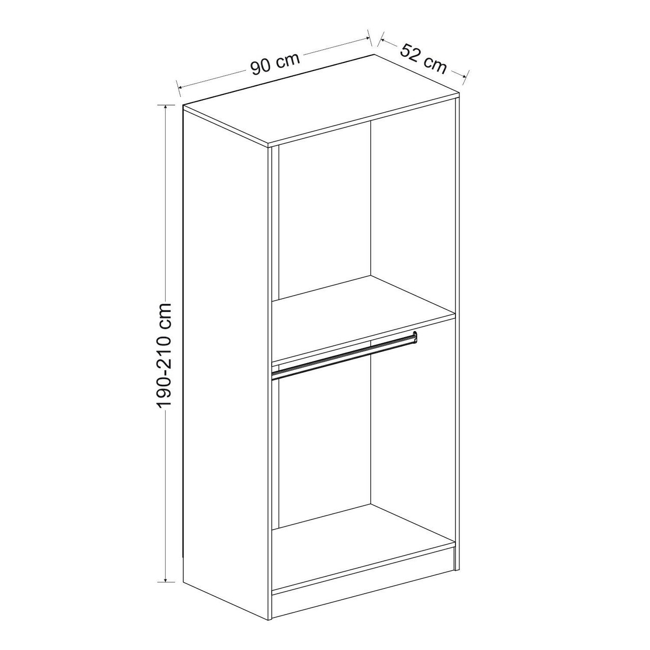 Dulap pentru haine, Minerva, Kale Oak, 90x210x52 cm, PAL, Stejar