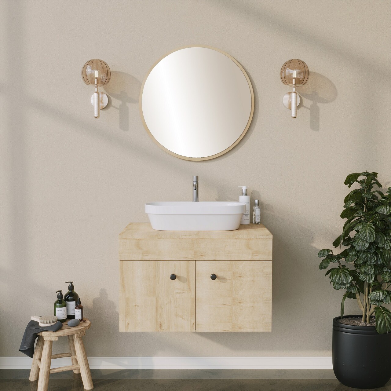 Oglinda decorativa, Neostill, Round, 60x60x1.2 cm, 100% CARTON DURO, Bej - 2 | YEO