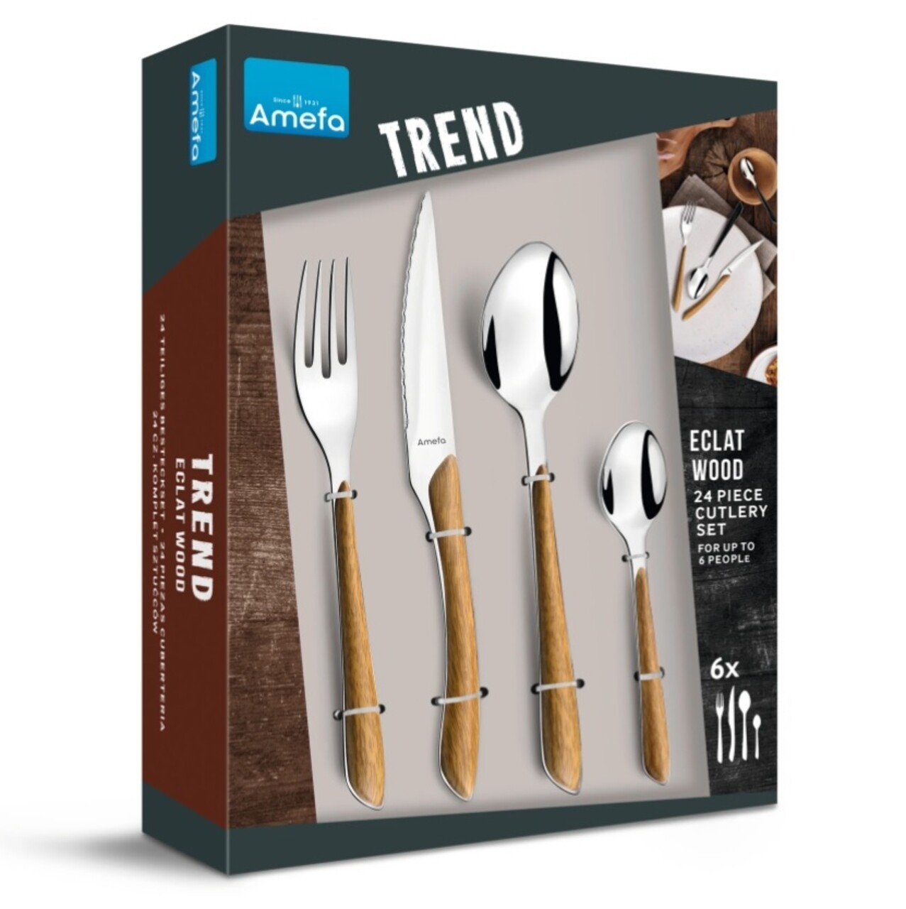 Set tacamuri, 16 piese, Amefa, Eclat Nature, inox, maro - 1 | YEO