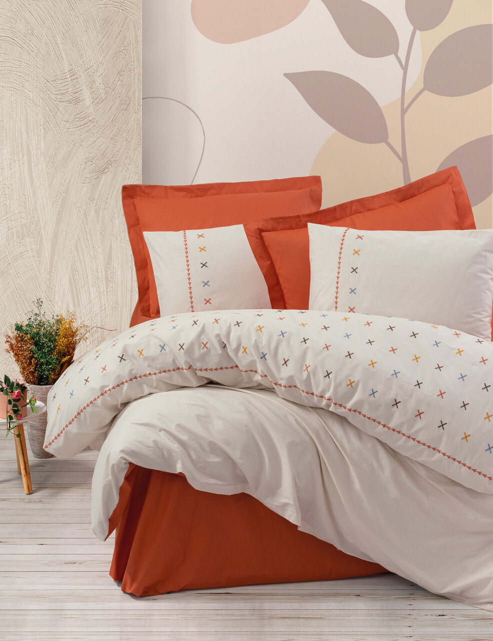 Lenjerie de pat dubla, Joli - Tile Red, Cotton Box, Bumbac Ranforce