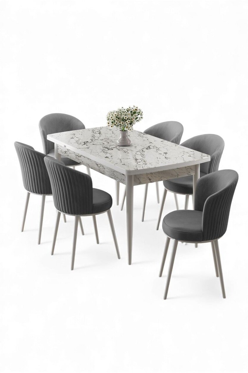 Set masa extensibila si scaune, Hanah Home, Asfel, Marmură albă / Gri - view 2