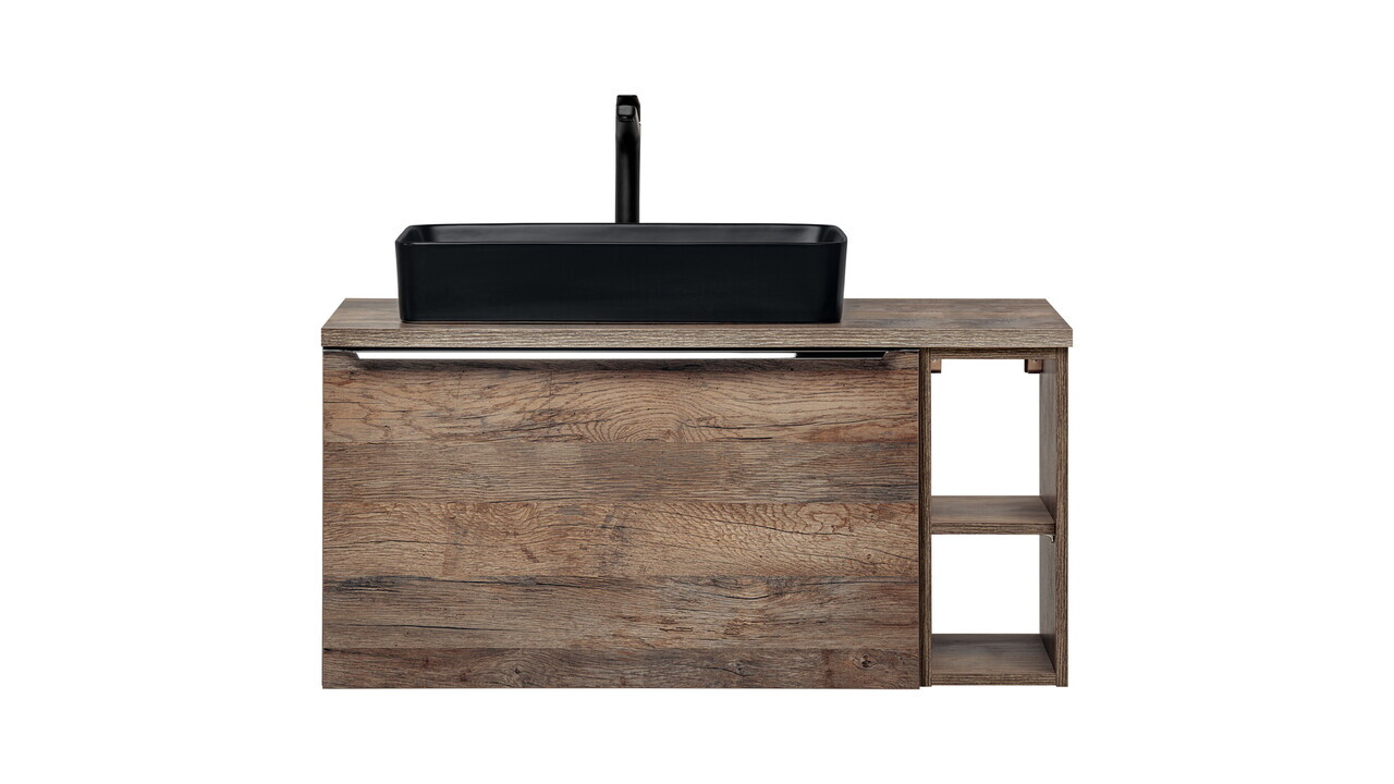 Set mobilier baie, dulap dublu cu lavoar, 100 cm, Santa Fe Oak Black, Comad, PAL laminat, stejar santa fe vintage — imaginea 2