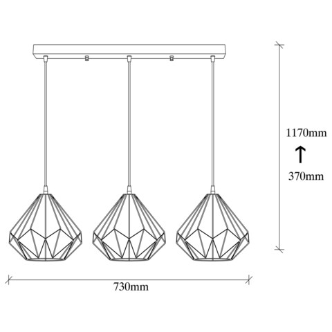 Lustra, Diamond - 704-S1, Sheen, 73 x 117 cm, 3 x E27, 40W, negru