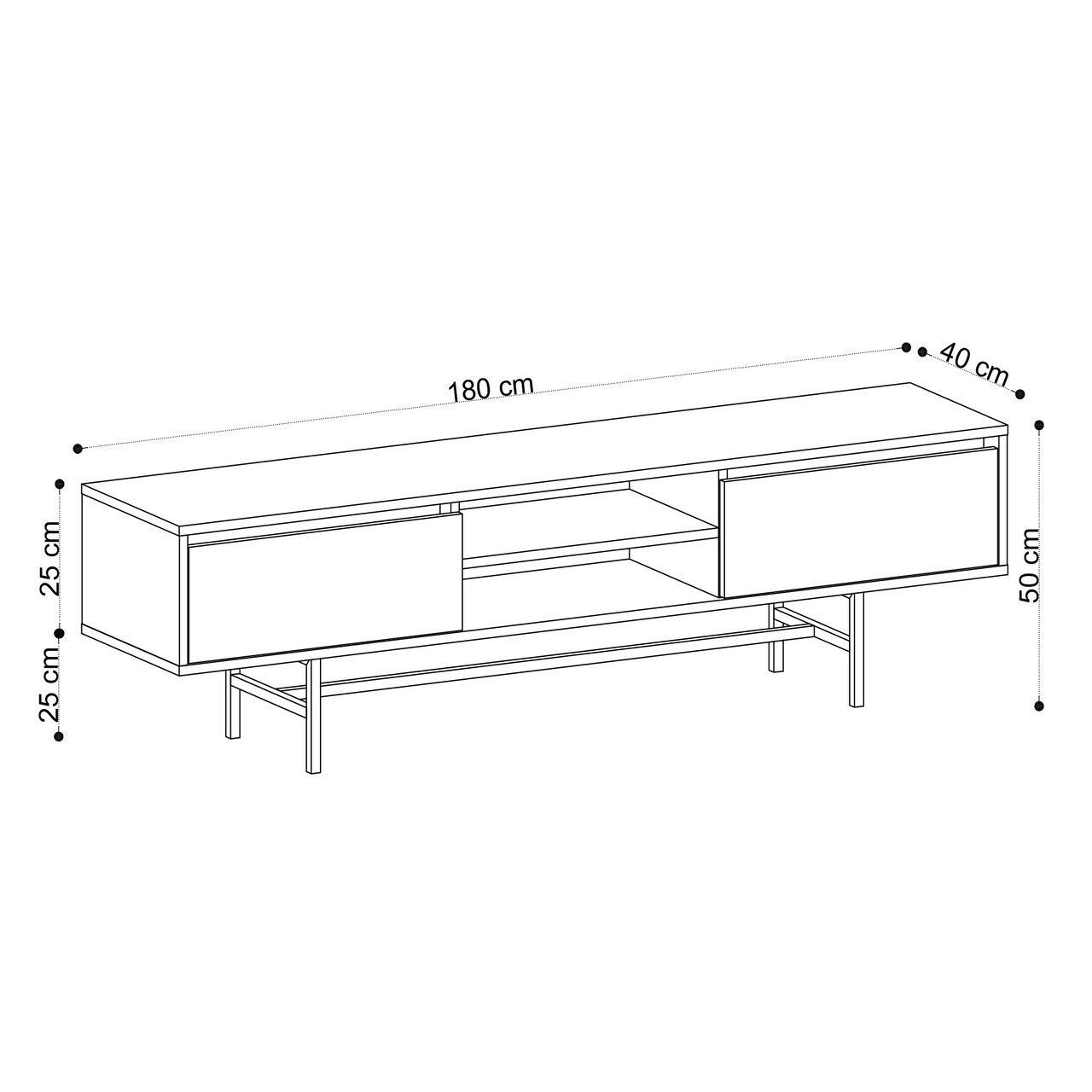 Comoda TV Matias, Elegance, 180x50x40 Cm, Natural/negru