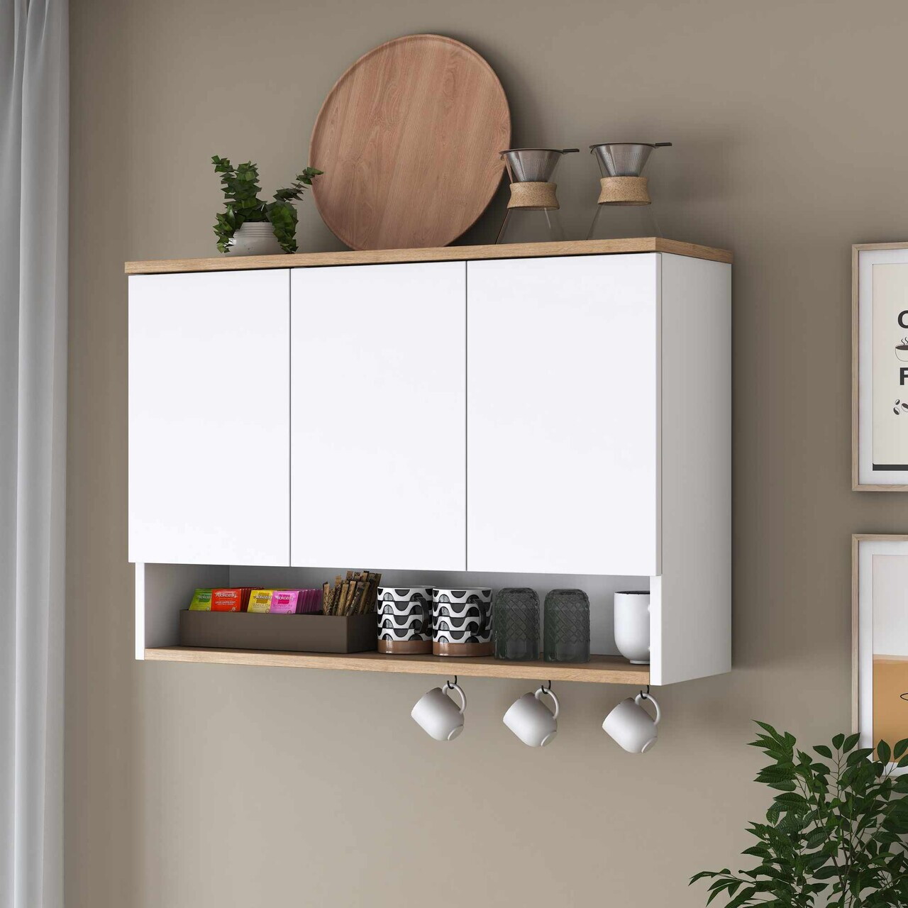 Dulap multifunctional, Hanah Home, JE237, 90x61.8x27.5 cm, Alb/Maro