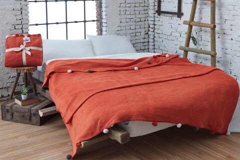 Patura Double, Pom Pom - Tile Red, Dolce Bonita Home, 60% bumbac/30% acril/10% poliester