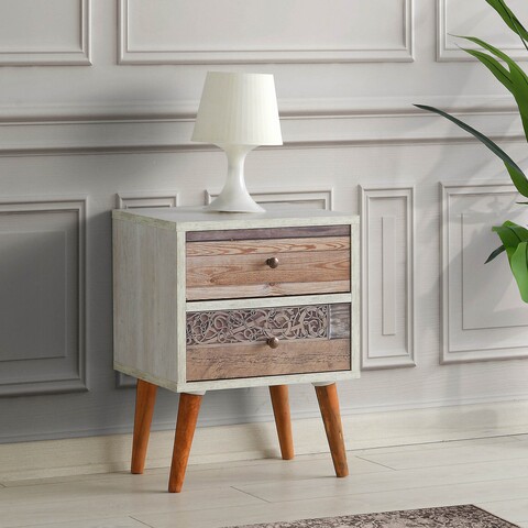 Noptiera Malmo, Kalune Design, 40x35x55 cm, alb/natural MOBILA DORMITOR