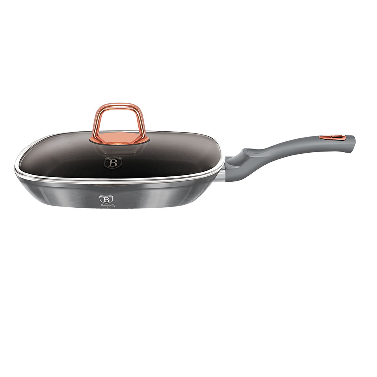 Tigaie grill cu capac Berlinger Haus, Moonlight, 28 cm, 2.1 L, aluminiu forjat, gri - imagine 7
