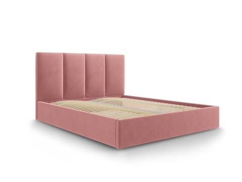 Pat tapitat cu somiera rabatabila si lada depozitare, Juniper, Mazzini Sofas, 208x170x104 cm, catifea, roz
