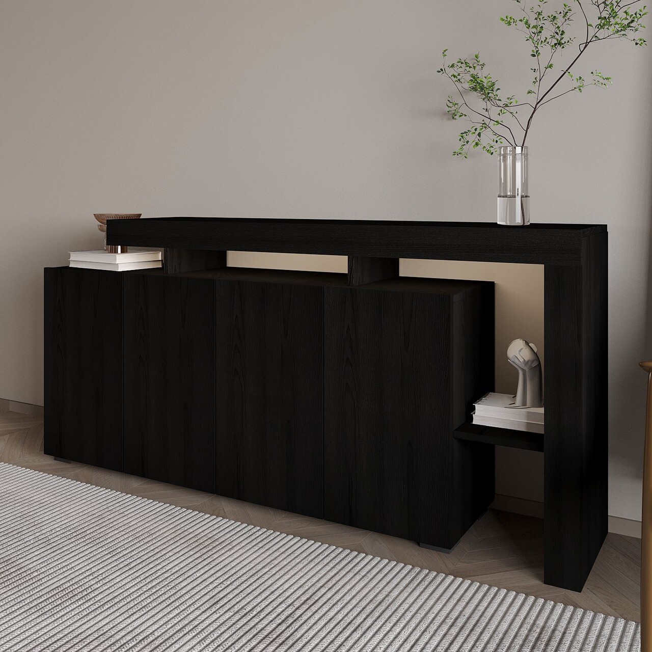 Consola, Hanah Home, Beliz, 170x80x35 cm, Negru - view 5