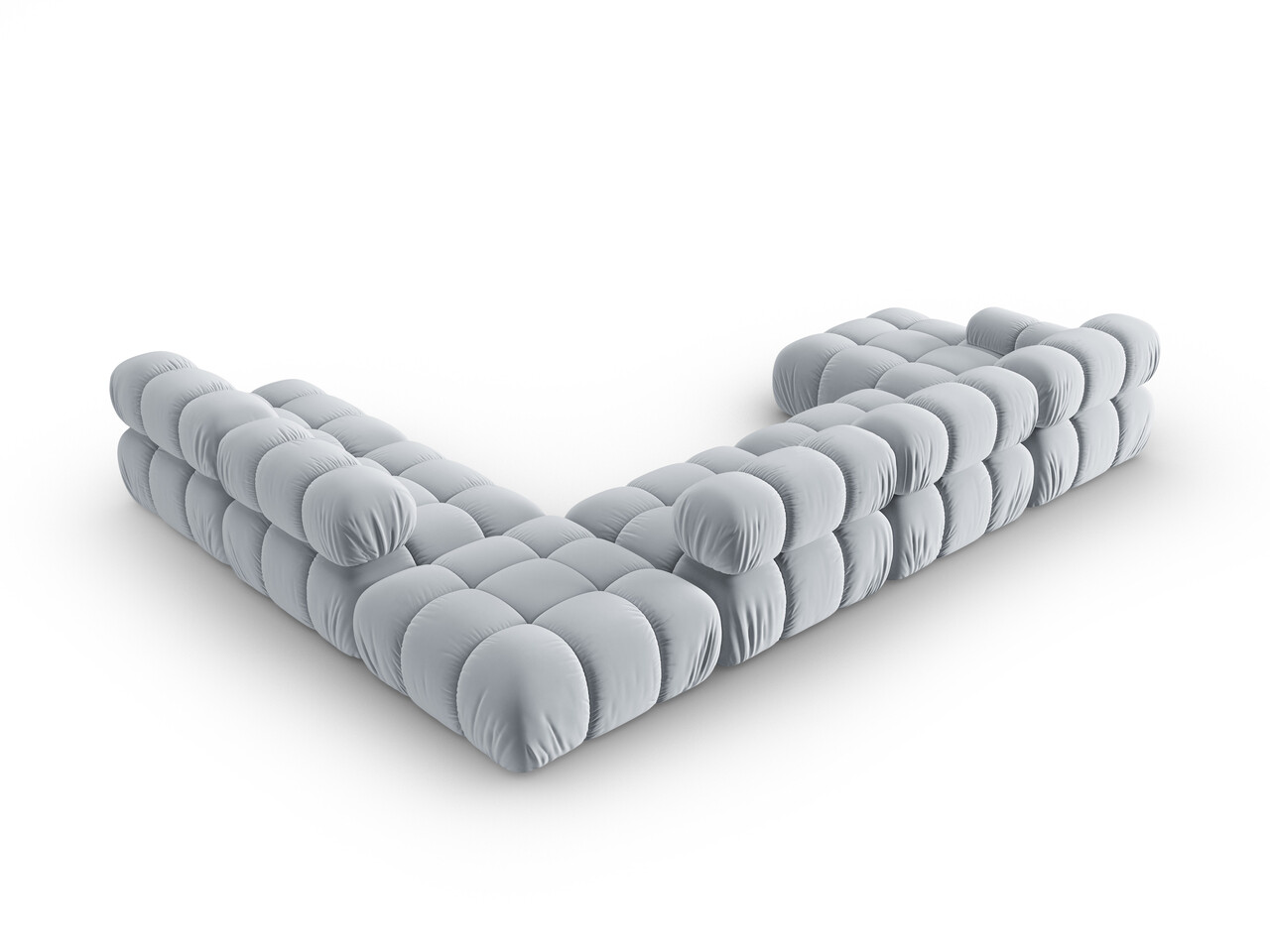 Coltar panoramic dreapta 7 locuri design modular, Bellis, Micadoni Home, BL, 376x282x70 cm, catifea, albastru deschis