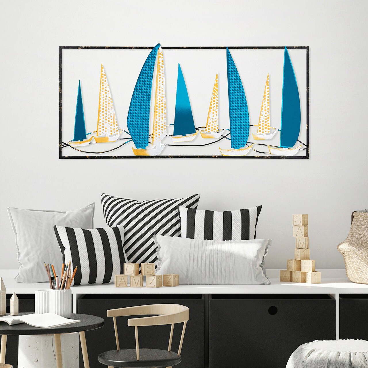Decoratiune de perete, Yelkenli 2, Metal, 90 x 40 cm, Multicolor - 1 | YEO