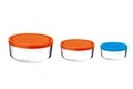 Set 3 caserole Frigoverre, Bormioli, 1250 ml/740 ml/340 ml, sticla, portocaliu/albastru