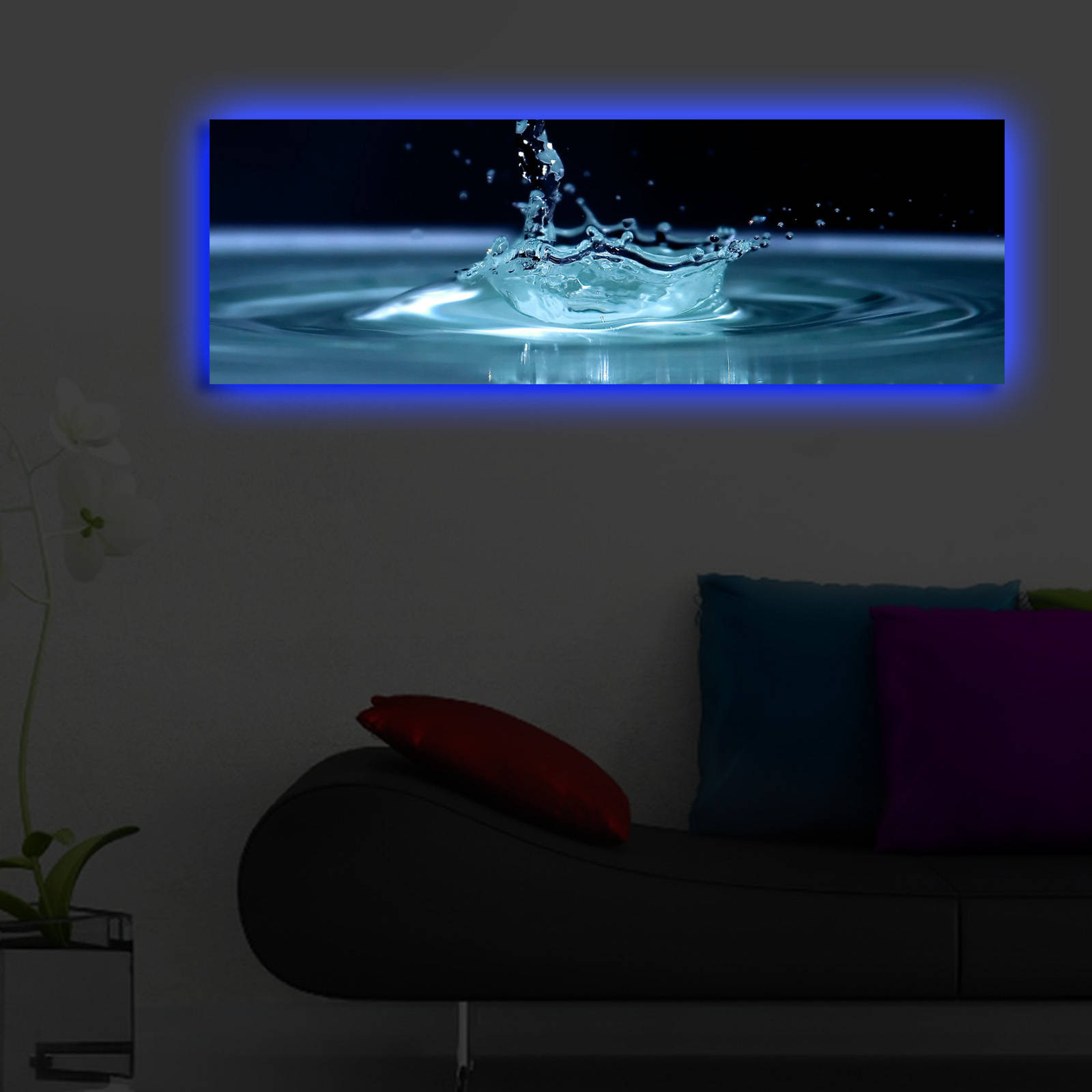 Tablou decorativ cu lumina LED, 3090DACT-41, PÂNZĂ DIN PIELE ÎNTOARSĂ, 30 x 90 cm, Multicolor