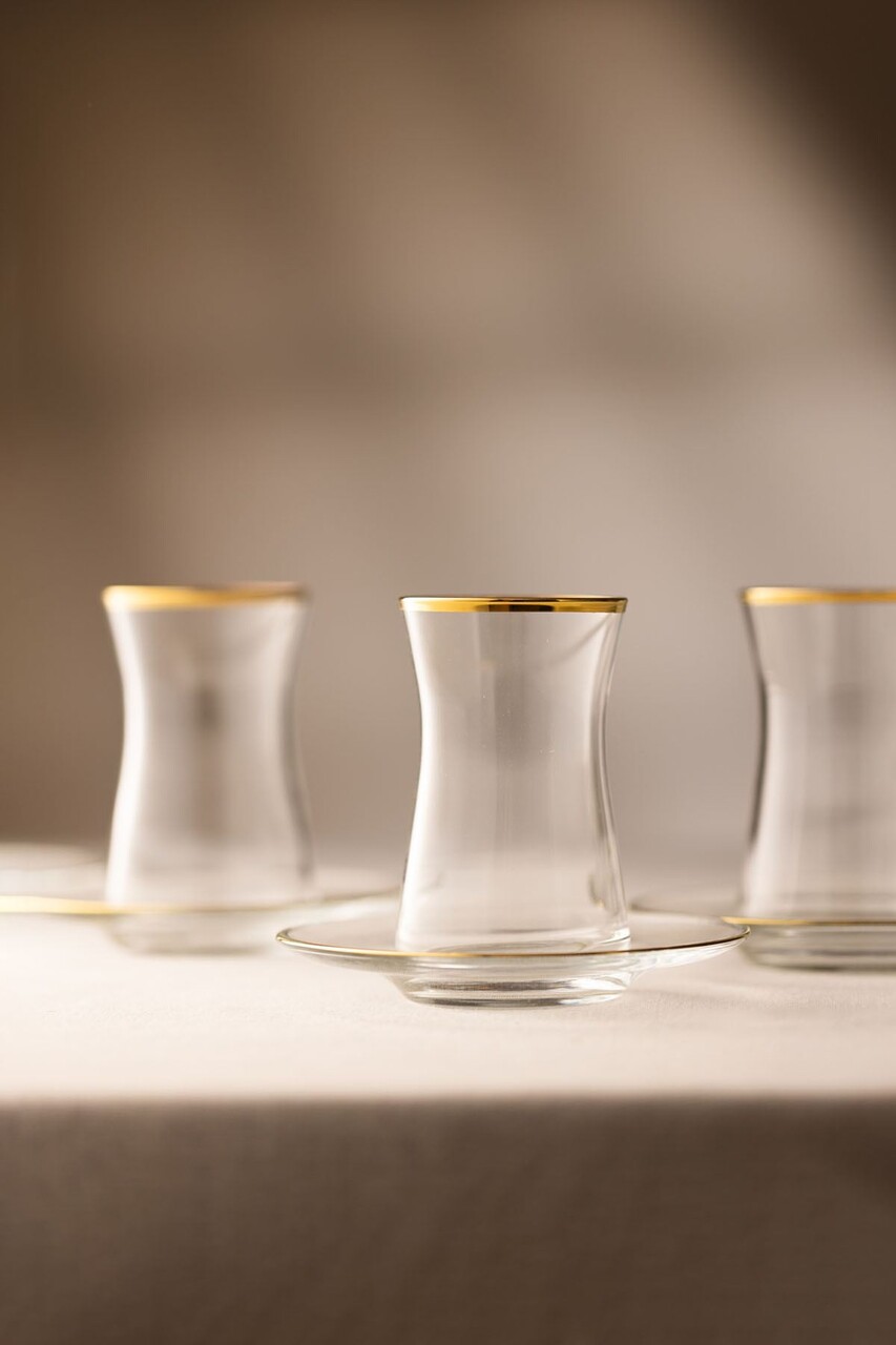 Set de pahare pentru ceai (12 bucăți), L'essentiel Maison, 127RKL1198, Farfurie: 12 x 12 x 1,7 cm (6 bucăți), Auriu - view 2