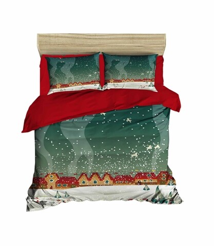 Poza Lenjerie de pat dubla Xmas-450 Pearl Home, 3 piese, amestec bumbac, multicolor