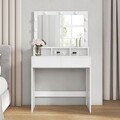 Masa de toaleta cu oglinda cu LED-uri / masuta dressing, Vasagle, 80s40s137.5 cm, MDF, alb