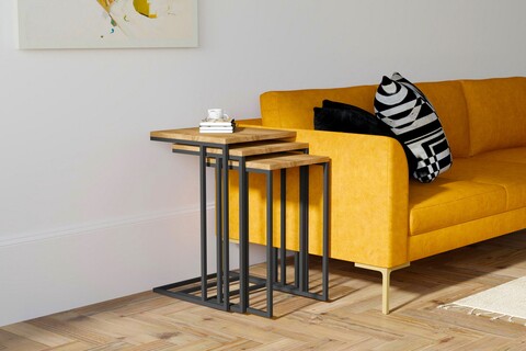Set 3 masute de cafea, puqa design, pino, pal melaminat, nuc/negru