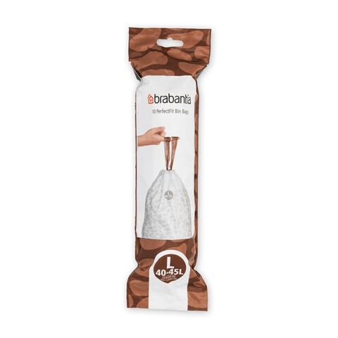 Set 10 saci de gunoi, Brabantia, PerfectFit, marimea L, 45 L, nailon, alb
