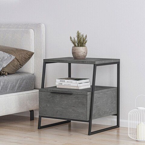 Noptiera, Decortie, Pal, 45x50x41cm, Gri / Negru 45x50x41cm imagine 2022
