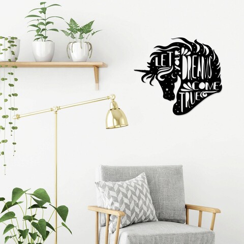 Decoratiune de perete, dreams come true, metal, dimensiune: 68 x 60 cm, negru
