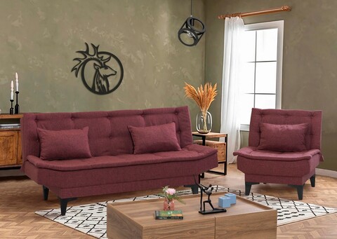 Set canapea extensibilă, unique design, 867unq1691, lemn de carpen, rosu claret