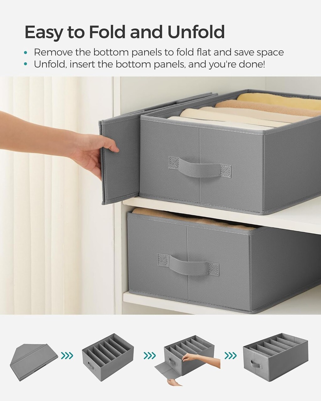 Set 4 organizatoare pentru sertar, Songmics,cu 6 compartimente, 42x30x17 cm, gri - imagine 7