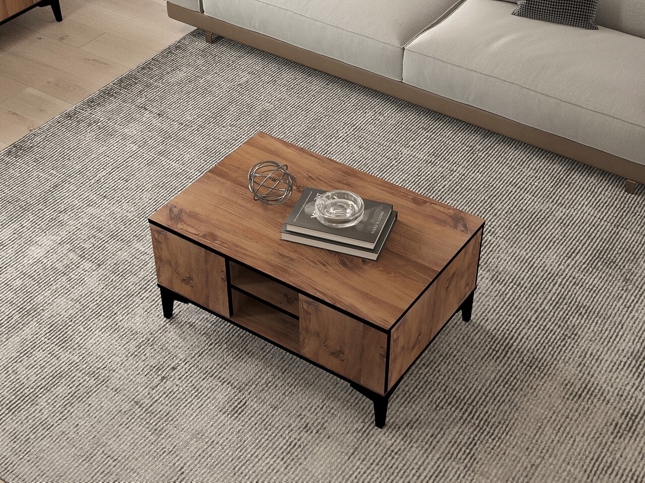 Masuta de cafea, Puqa Design, Cide, 90x45x60 cm, PAL, Pin Atlantic / Negru - 1 | YEO