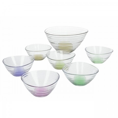 Set 7 boluri, Tognana, sticla, 6 boluri x 11cm, 1 bol x 22 cm, multicolor