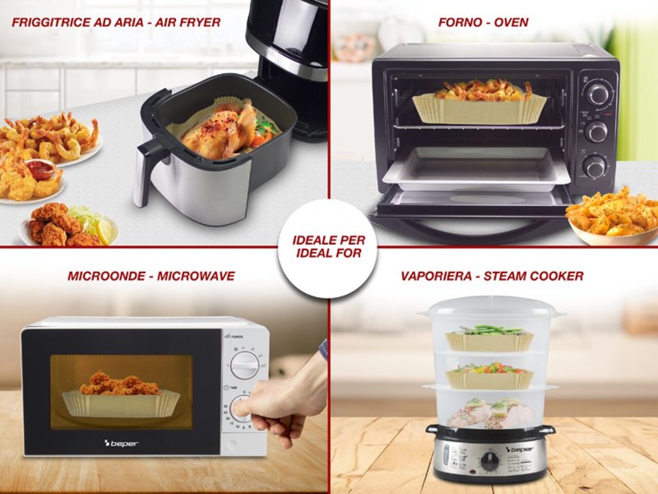 Protectie patrata pentru Air Fryer Beper, 24x24x4.5 cm, hartie, maro - 1 | YEO