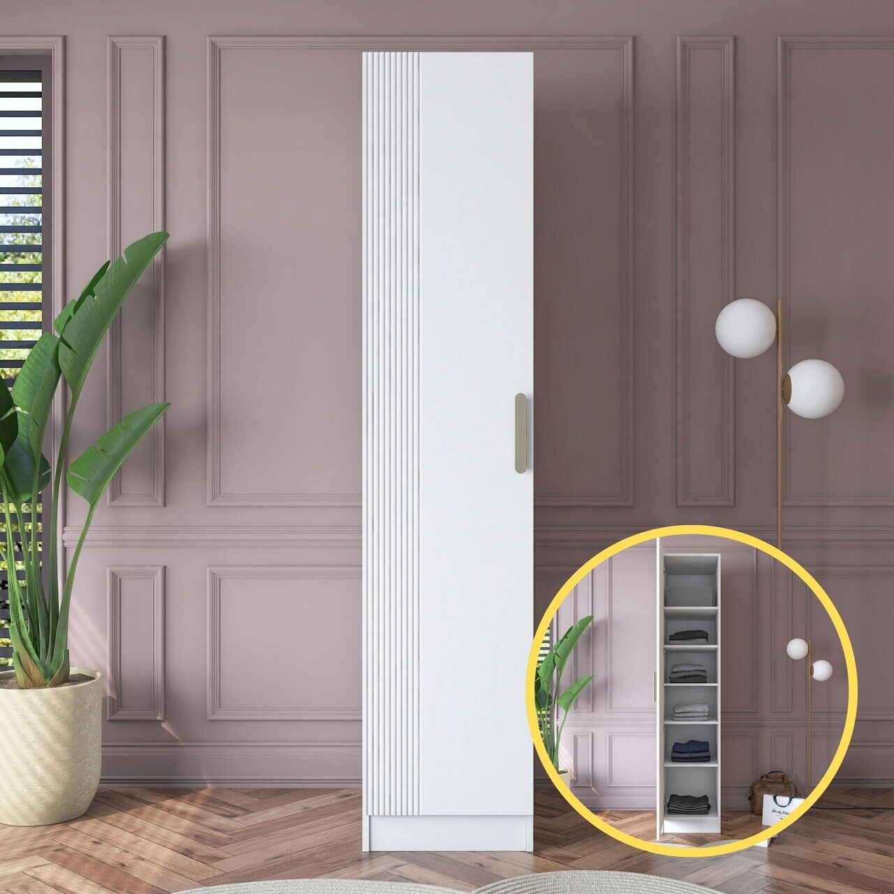 Dulap pentru haine, Hanah Home, BA182, 45x210x57.5 cm, PAL melaminat, Alb - view 2
