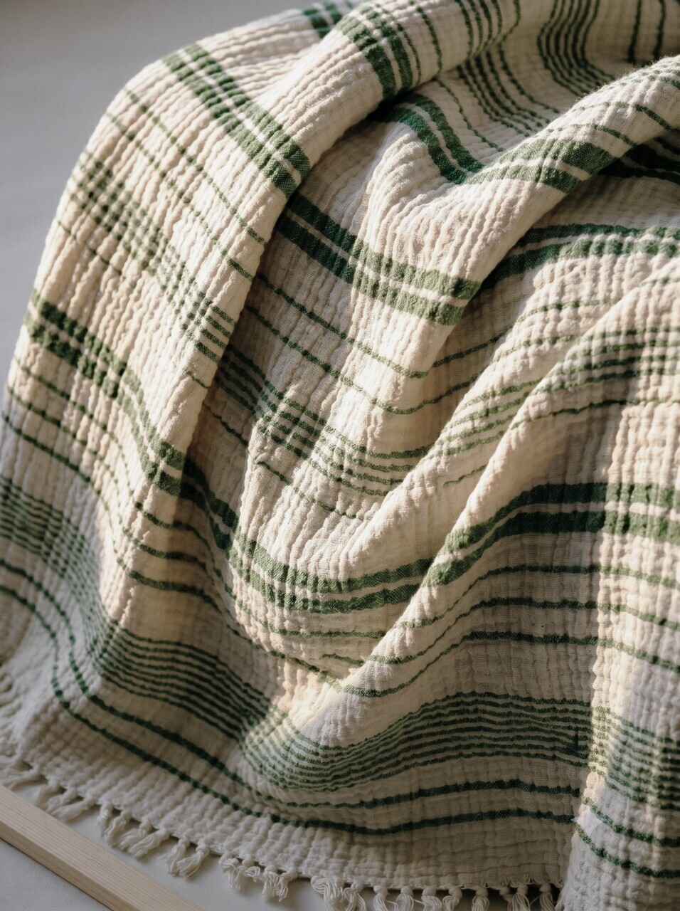 Cuvertură de pat King, L'essentiel Maison, Muslin, Bumbac, Ecru / Verde — imaginea 3