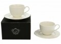 Set 2 cesti cu farfurie Luxury, Duo, 150 ml, portelan, alb