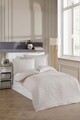 Lenjerie de pat pentru o persoana 2 piese, Water Yollu Saten - Beige, EnLora Home, 70% bumbac/30% poliester