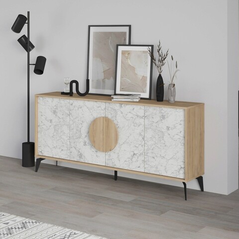 Consola, homitis, gora, 180x82x35.6 cm, stejar / carrara