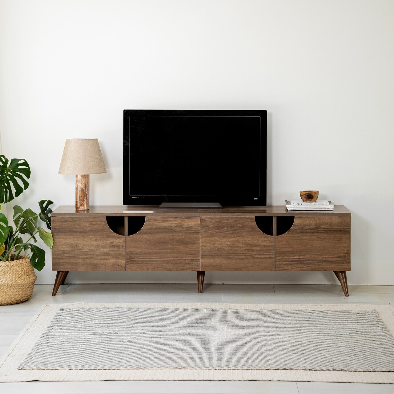 Comoda TV, Neostill, Grotte, 180x50x35 cm, Cadru: PAL MELAMINAT 100%., Maro - 1 | YEO
