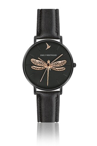 Ceas pentru dama, Emily Westwood, Black Gold Dragonfly, piele naturala/inox, negru/auriu
