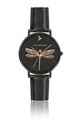 Ceas pentru dama, Emily Westwood, Black Gold Dragonfly, piele naturala/inox, negru/auriu