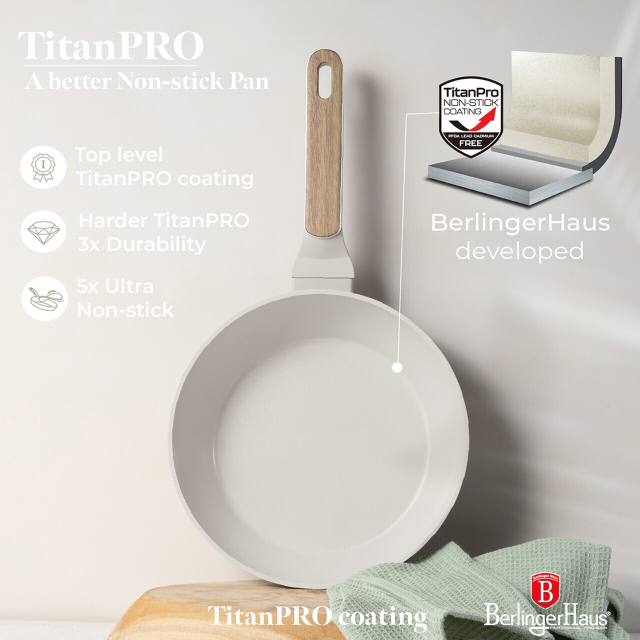 Set pentru gatit Berlinger Haus, Sahara Nordic, 15 piese, aluminiu forjat, crem mat/natur - imagine 6